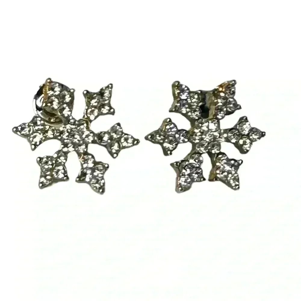 Beautiful rhinestone snowflake earrings women’s jewelry stud earring gold silver